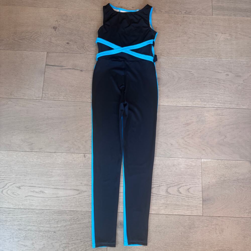 Weissman Dance Turquoise & Black mesh panel bodycon one piece catsuit 12/14 - Picture 9 of 12